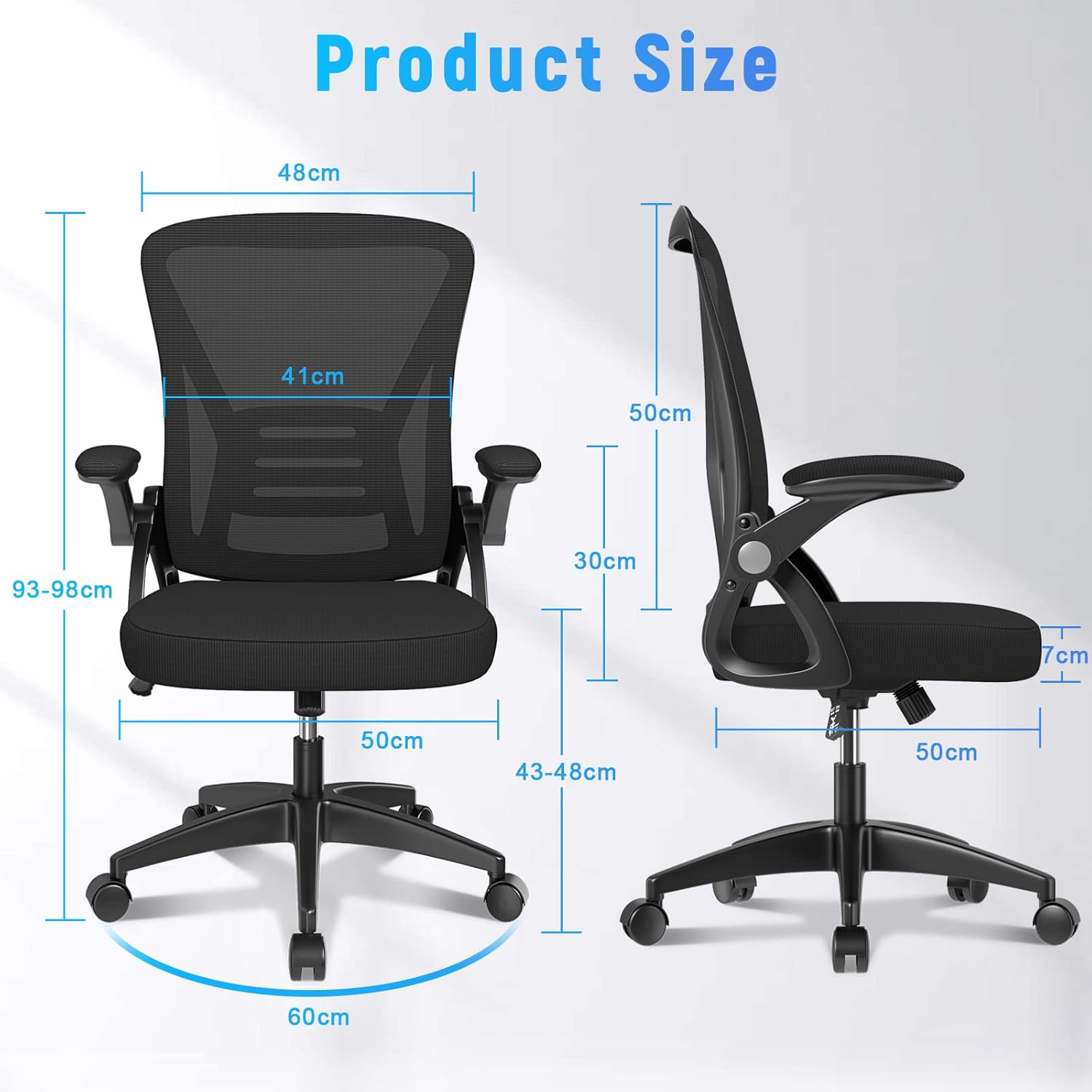 naspaluro Bürostuhl mit verstellbaren Armlehnen, ergonomischer Schreibtischstuhl mit Netzbezug, Lordosenstütze, höhenverstellbar, gepolstertes Sitzkissen, 360°-Drehstuhl, schwarz – Bild 2