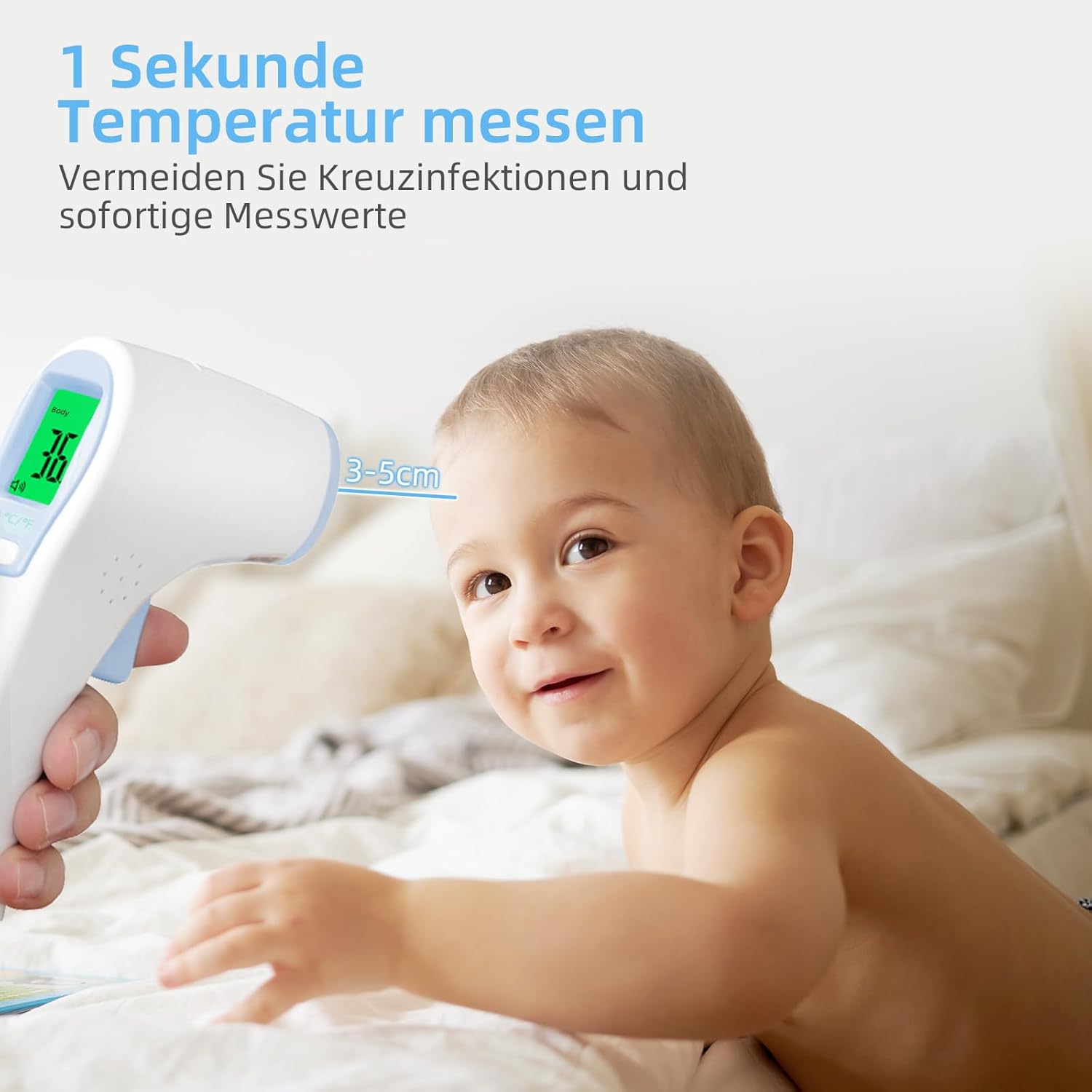 Berrcom Fieberthermometer, kontaktloses Infrarot-Stirnthermometer für Babys, Kinder, Erwachsene, digitales medizinisches Thermometer 3 in 1 mit sofort genauen Messwerten – Bild 6