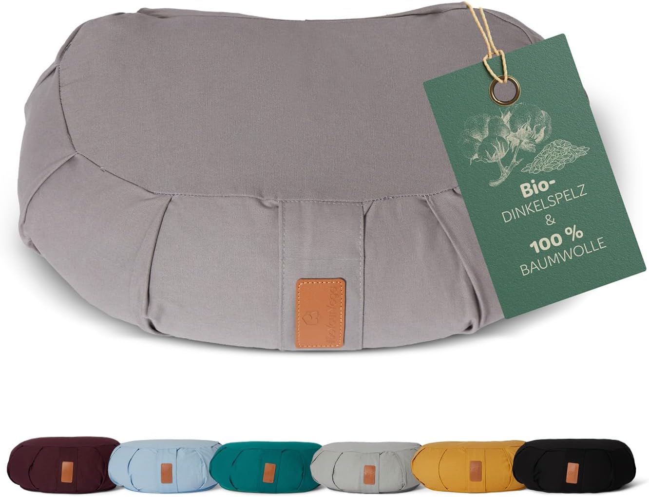 #DoYourYoga Zafu-Halbmondkissen „Ganesh“ gefüllt mit Bio-Dinkelspelzen oder Bio-Buchweizenspelzen | waschbarer Bezug | 45 x 30 x 14 cm | Meditation, Sitz, Rondokissen für Yin Yoga
