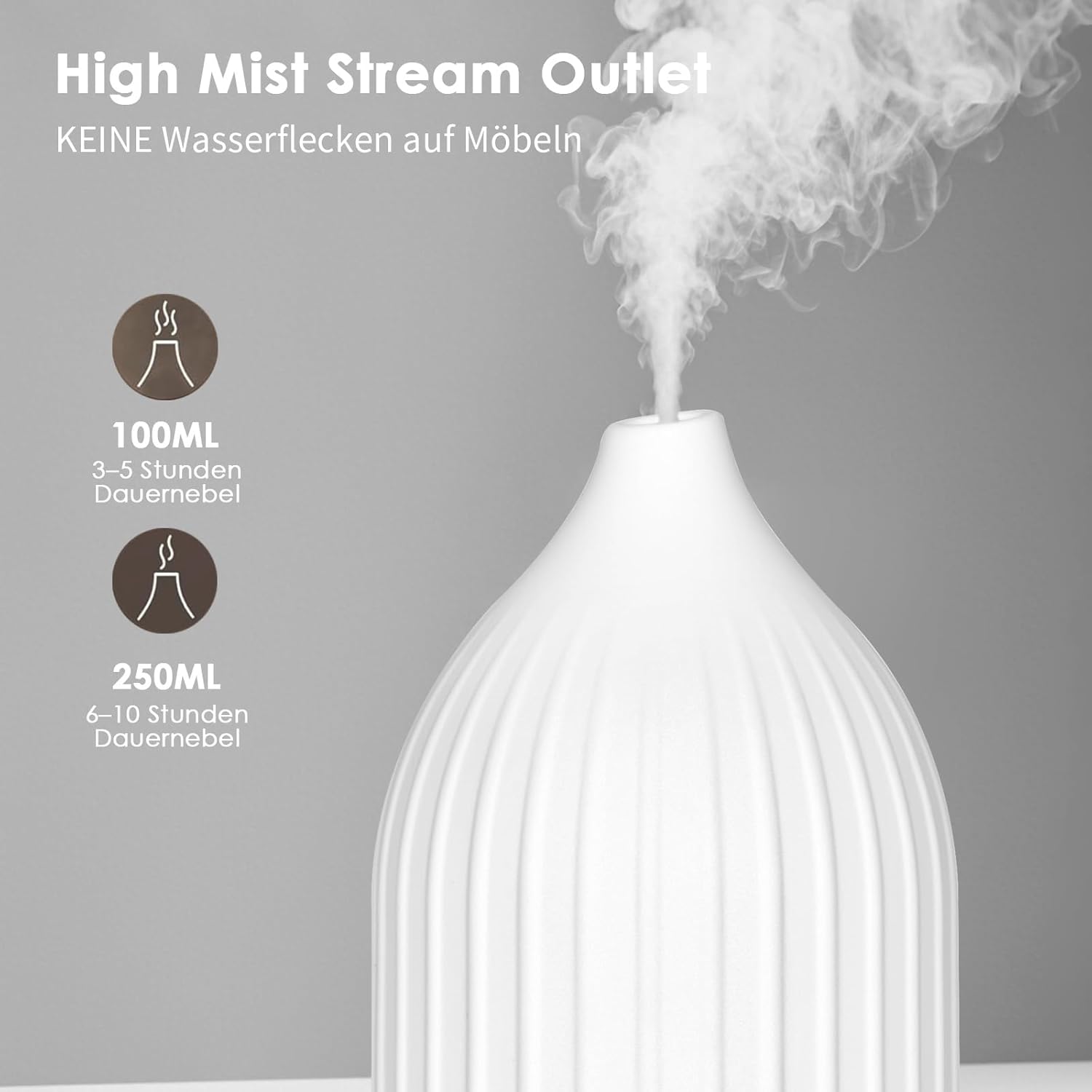 Aromadiffusor für ätherische Öle, Ultraschall-Luftbefeuchter, Duftöl, Ölbrenner, Aromatherapie-Diffusor für Yoga, Büro, Schlafzimmer, Weiß (250 ml) – Bild 3