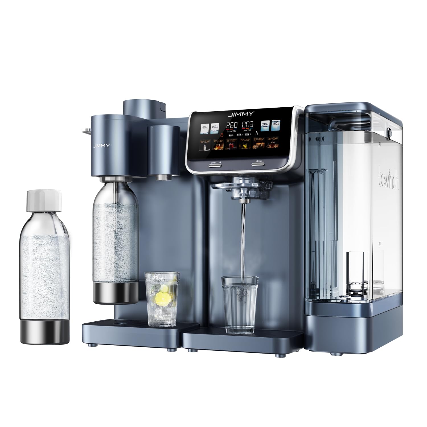 JIMMY M9 Pro + S9 Osmoseanlage mit Wassersprudler, Umkehrosmose-Wasserfilter für Trinkwasser, 7-stufige Filterung und Mineralien, 3S-Heizung, Kaltwasser, Echtzeit-TDS-Anzeige