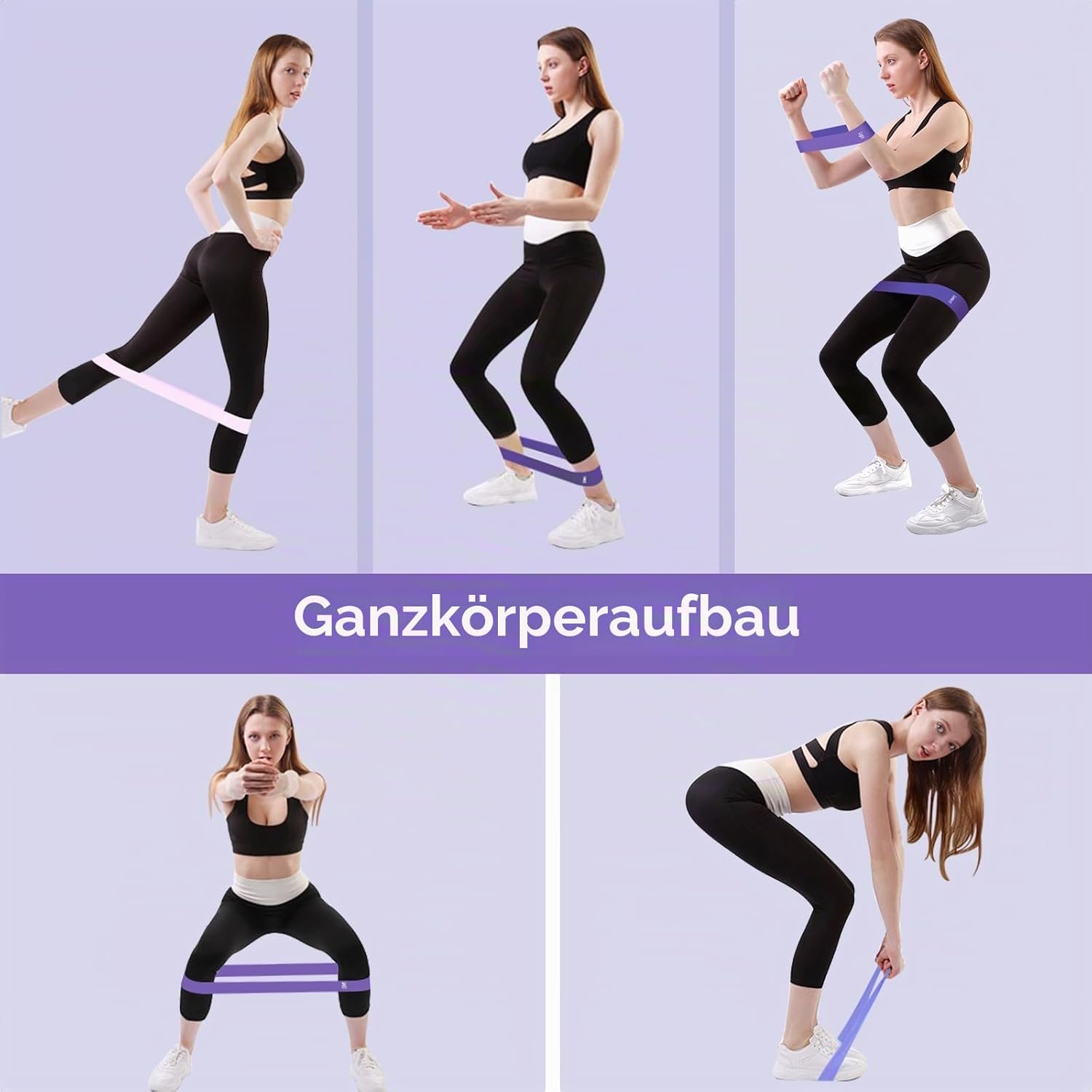 Fokky Fitnessbänder (5er Set), 100% Naturlatex Resistance Bands Widerstandsbänder mit Übungsanleitung auf Deutsch & Tragebeutel, Gymnastikband Fitnessband für Muskelaufbau Pilates Yoga – Bild 6