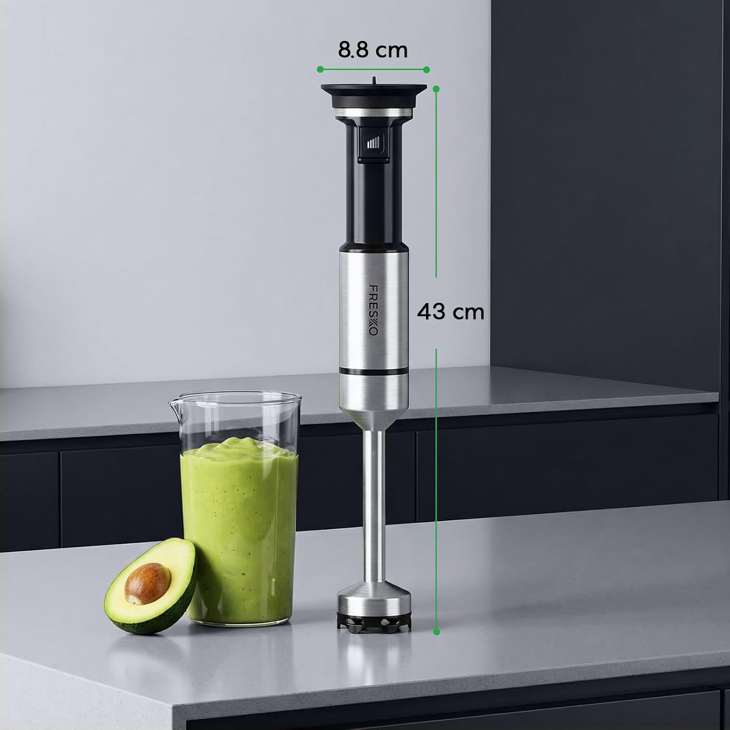 FRESKO Stabmixer 1000 W, elektrischer Pürierstab mit variabler Geschwindigkeitsregelung, Anti-Spritz-Technologie, ideal für Suppenzubereitung, Smoothie-Mixen und Babynahrung – Bild 9
