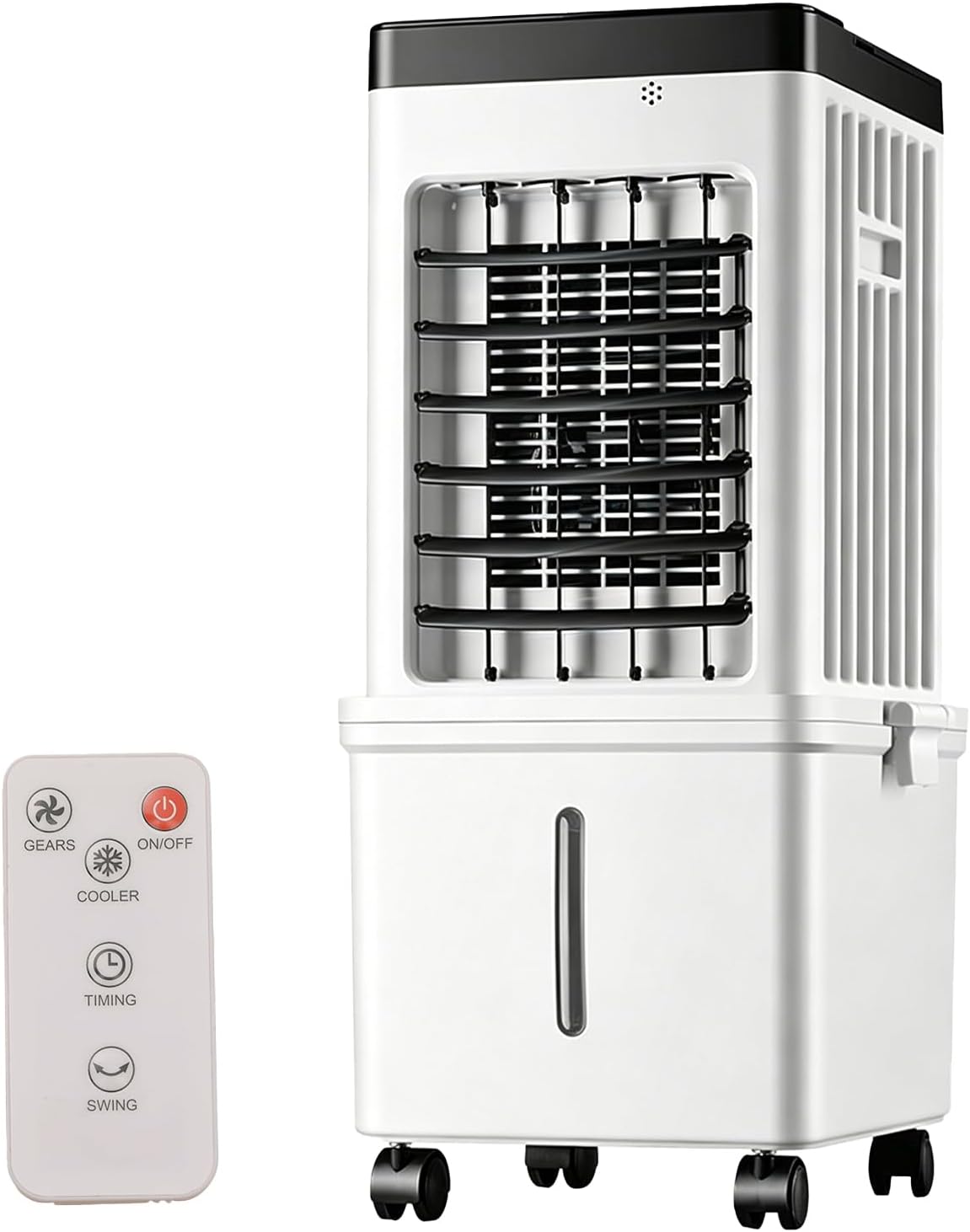 3-in-1-Ventilator und Luftbefeuchter mit Fernbedienung, tragbare 15-Liter-Wasserkühlung – 3 Geschwindigkeiten und 3 Windmodi – 120° drehbar und 7,5-Stunden-Timer – kompakte Kühlbox für Wohnzimmer und Schlafzimmer