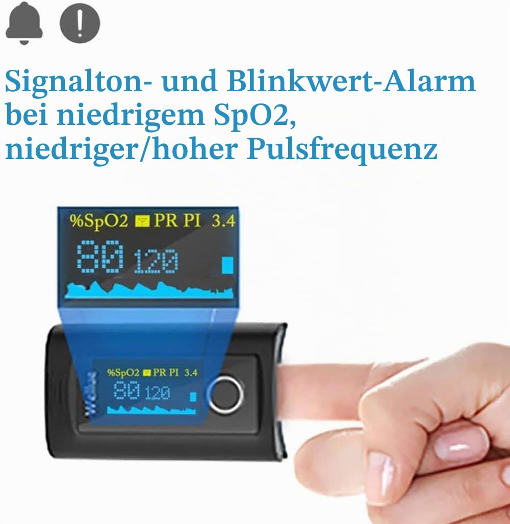ViATOM Pulsoximeter, Sauerstoffsättigungsmessgerät, Finger mit Alarm, Blutsauerstoffmessgerät, Finger für Sp-O2 und Herzfrequenzmesser, Tragetasche und Umhängeband – Bild 4