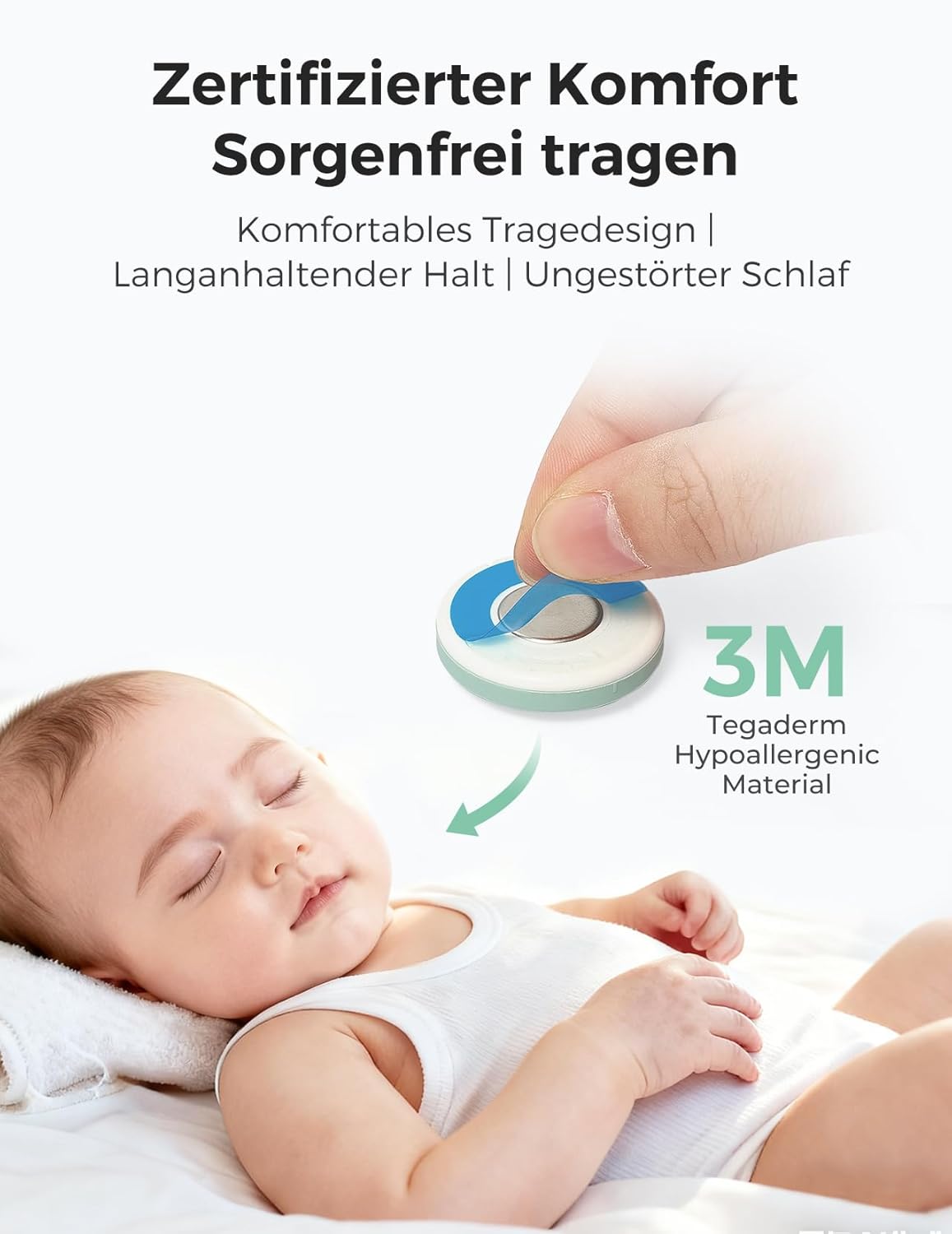 Momcozy Baby-Fieberthermometer, digitales Smart-Baby-Thermometer mit App, ±0,1 °C Präzision, kontinuierliche Überwachung für Neugeborene, hypoallergenes 3M-Pflaster, 180-Stunden-Akku – Bild 4