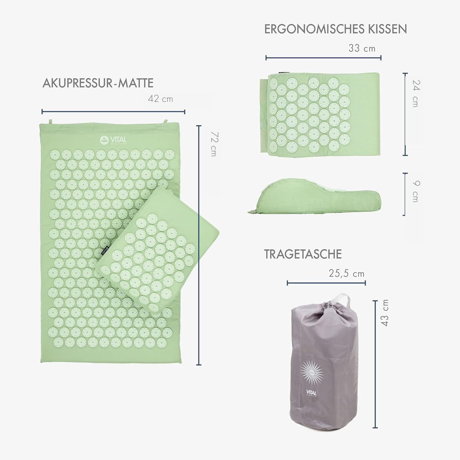 Akupressur-Set VITAL: Akupressurmatte (74 x 44 cm) und Akupressurkissen im günstigen Set, revitalisierende Rückenmatte und Nackenkissen, wohltuende Entspannungsmatte und Kissen – Bild 3
