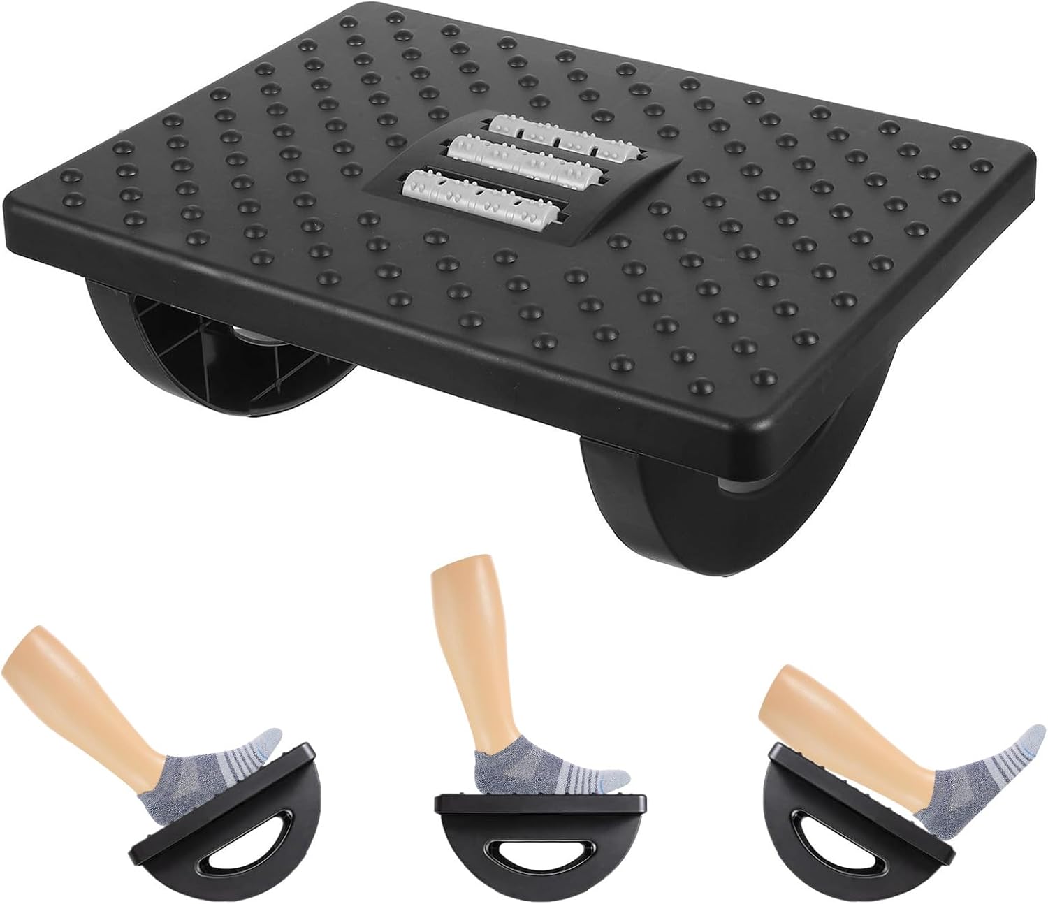 CEWROM Fußstütze Schreibtisch, Ergonomischer Fußablage, Rutschfeste Fußablage mit Massagefunktion, Linderung von Bein-, Knie- und Rückenschmerzen, Fußstütze Büro Fußhocker fürs Büro Zuhause (Schwarz)