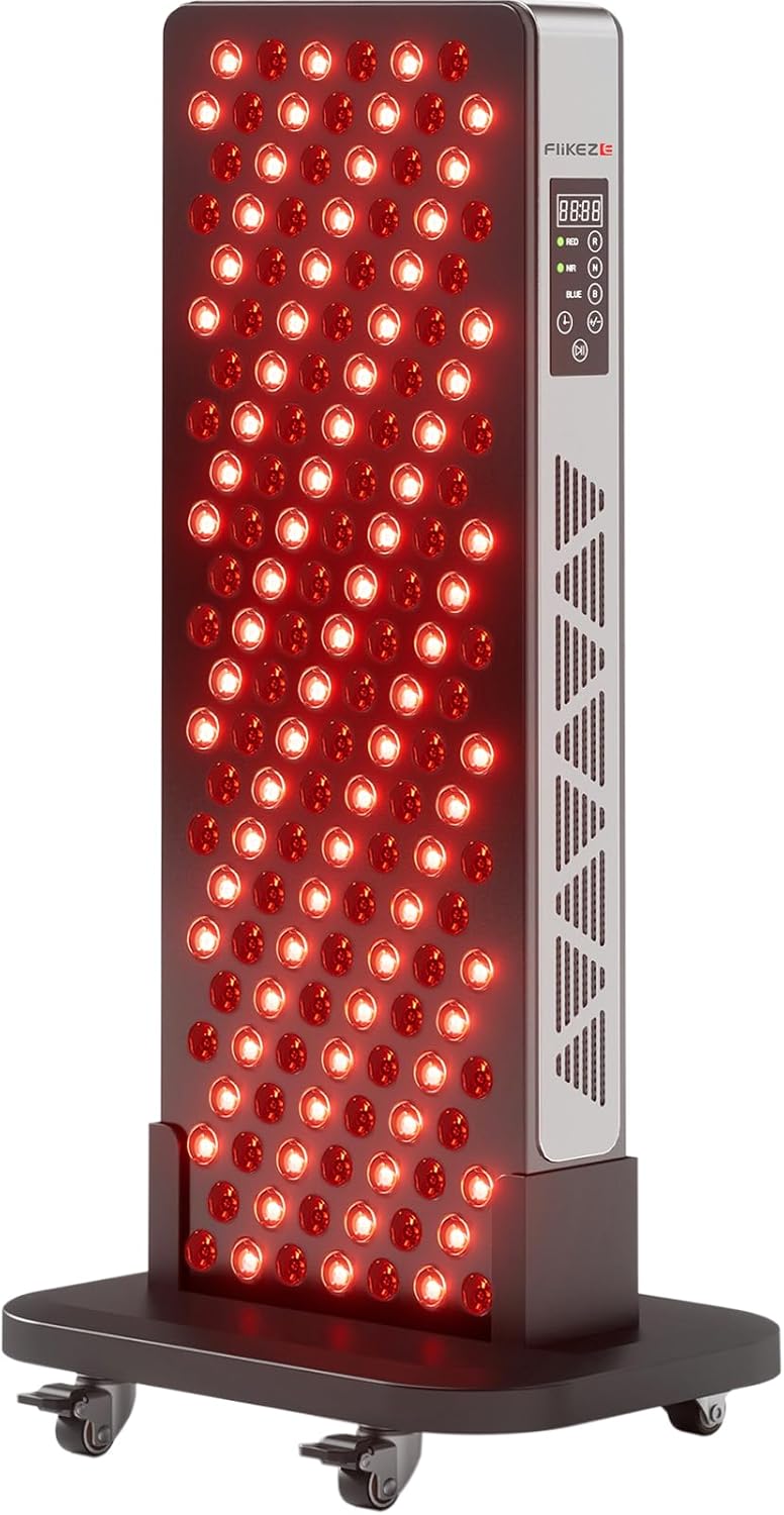 FliKEZE Rotlichttherapie-Panel-Lampe, 156 LEDs, rotes Licht, 7 Wellenlängen, einschließlich blaues Licht, rotes Licht und Nahinfrarotlicht, um sowohl tiefes als auch oberflächliches Gewebe anzusprechen