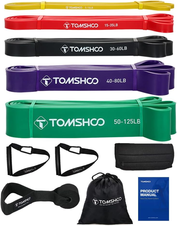 TOMSHOO Widerstandsbänder-Set, 4/5-teilig, Widerstandsbänder mit Aufbewahrungstasche, Griff, Türanker, mehrere Widerstandsstufen, Fitnessbänder, Trainingsbänder für Krafttraining, Klimmzüge, mehr – Bild 9