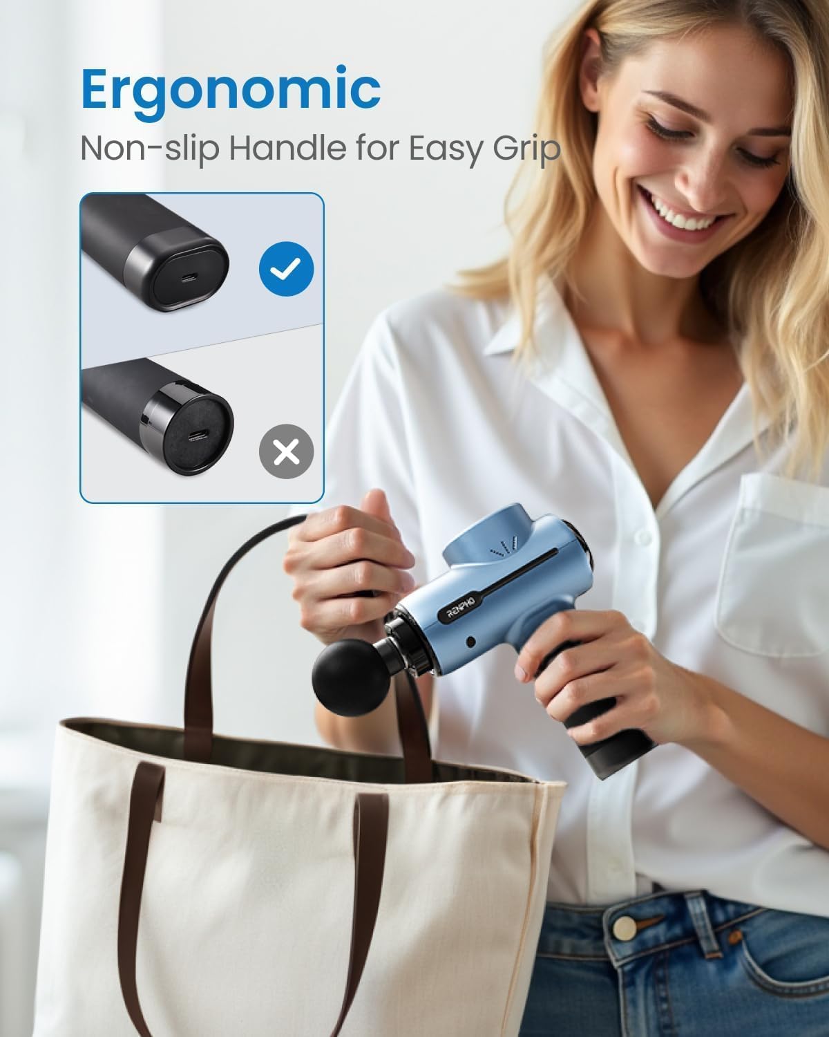 Massagepistole, RENPHO Aktive Massagepistole für tiefes Gewebe, Rückenmassagepistole, Massagegerät mit USB-C-Aufladung für Muskelmassage, entspannend, bestes Geschenk für die Familie – Bild 5