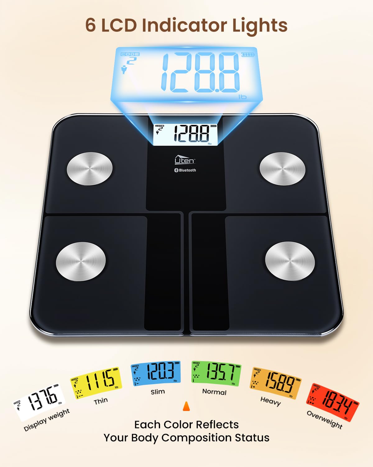 Digitale Personenwaage Körperfettwaage Uten Bluetooth Körperwaage Digitale Körperanalysewaage mit App Körperanalysegerät Gewichtswaage 180 kg 400 lb – Bild 5