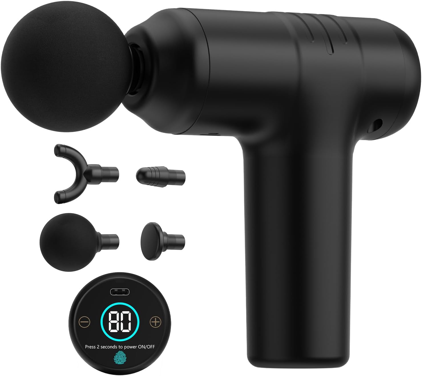 Mini-Massagepistole, Faszienpistole, Mini-Massagegerät, Massagepistole, 30 Stufen & 12 mm Amplitude, 450 g leicht & < 40 dB, Touchscreen, 4 Aufsätze, USB-C, Tiefenmassage für Muskeln
