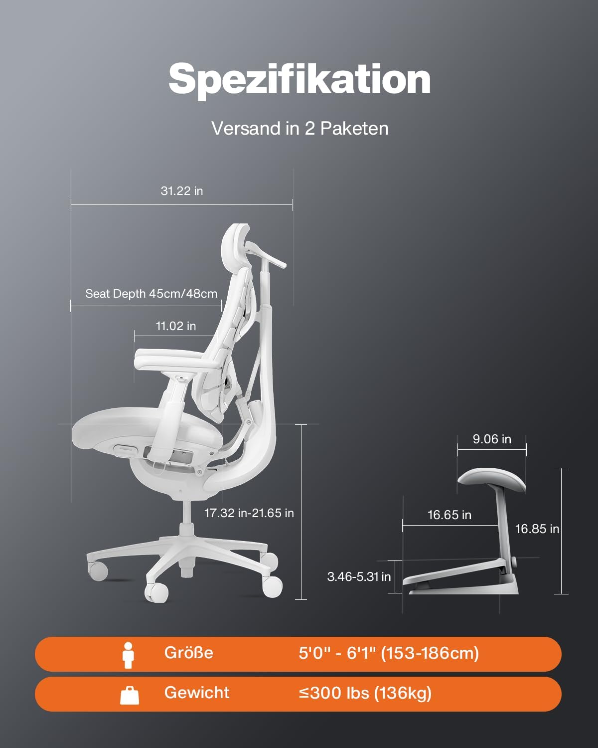 LiberNovo PRO Airflow Ergonomischer Bürostuhl mit Fußstütze, aktive Airflow-Sitzbelüftung mit 2 Lüfterstufen für sofortige Kühlung und langanhaltenden Komfort, 5 Neigungspositionen, Glacier 48 cm – Bild 2