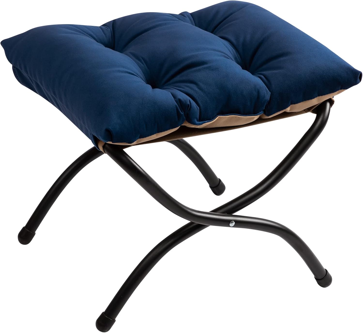 HollyHOME Fußhocker, klappbar, Fußstütze, Fußstütze, faltbarer Hocker mit Metallbeinen, Fußhocker mit abnehmbarer gepolsterter Sitzfläche, Samt, Dunkelblau