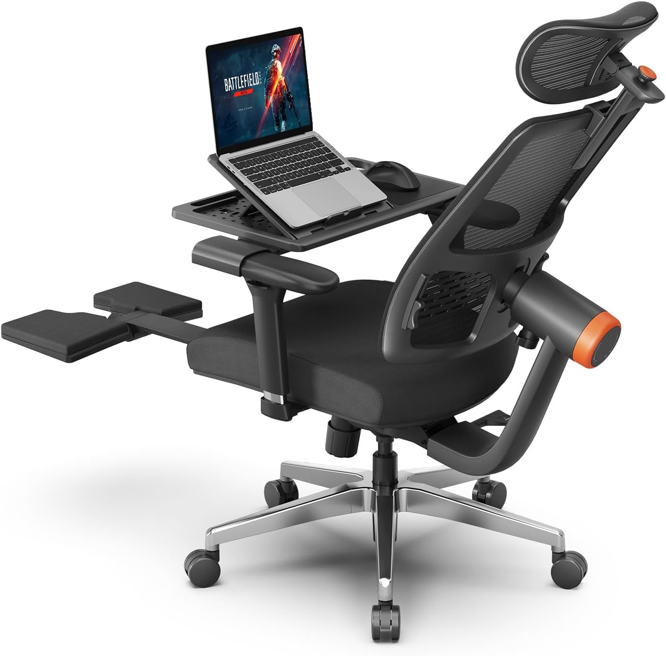 Newtral MAGICH-PRO Ergonomischer Bürostuhl mit Fußstütze, ergonomischer Schreibtischstuhl mit dynamischer Kopfstütze & Lordosenstütze, ergonomischer Bürostuhl (Magic Pro + abnehmbare Tischplatte, schwarz)