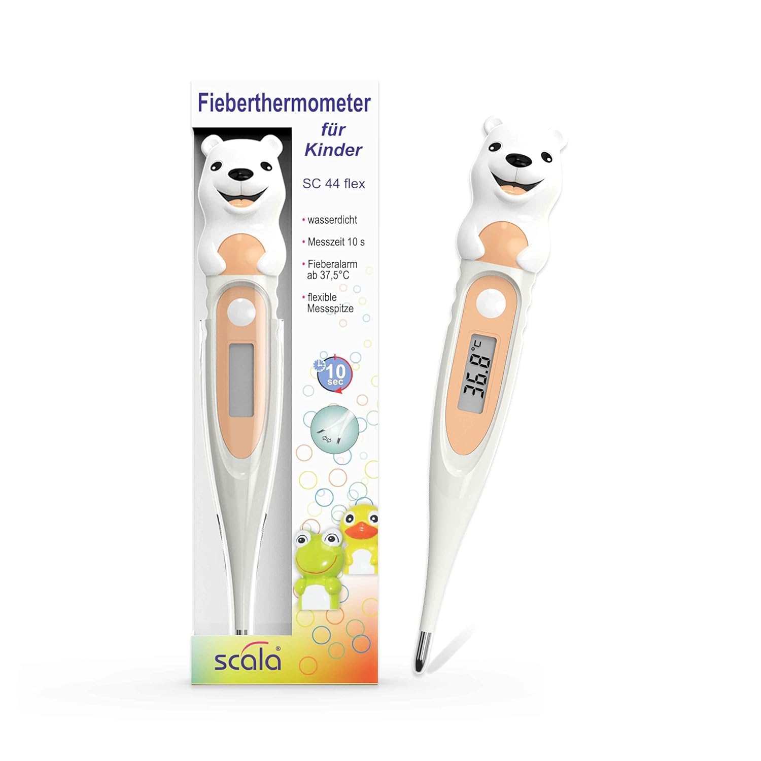 scala SC 44 flex Digitales Fieberthermometer Baby & Kinder – 10 Sekunden Messzeit, flexible Spitze, Fieberalarm, wasserdicht – oral, rektal & axillär – Eisbären-Motiv – Bild 8
