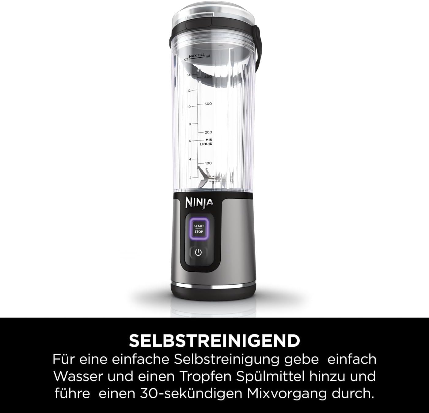Ninja Blast BC151EUBK Tragbarer Mixer und Smoothie-Maker, 530-ml-Becher mit auslaufsicherem Deckel und Trinköffnung, leistungsstark, kabellos und wiederaufladbar, zerkleinert Eis und gefrorene Früchte, schwarz – Bild 8