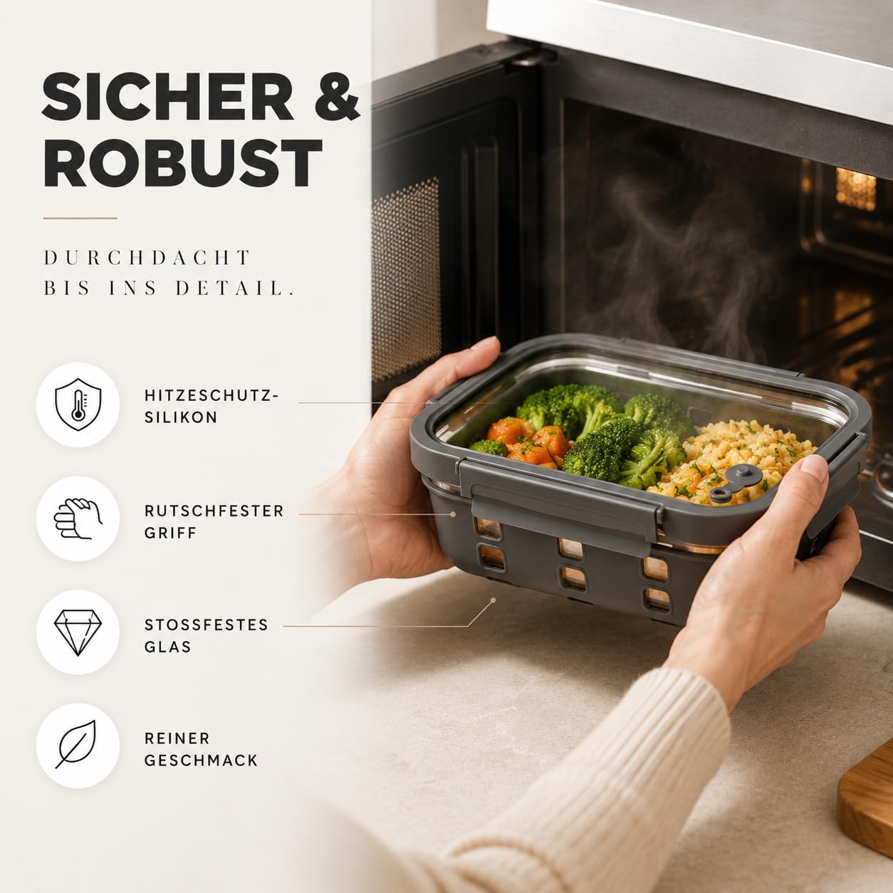 Meal-Prep-Boxen-Set 3 x 1520 ml – Borosilikatglas, auslaufsicher, stapelbar, mikrowellengeeignet, mit Silikon-Schutzbeschichtung und Dampfventil – Bild 7