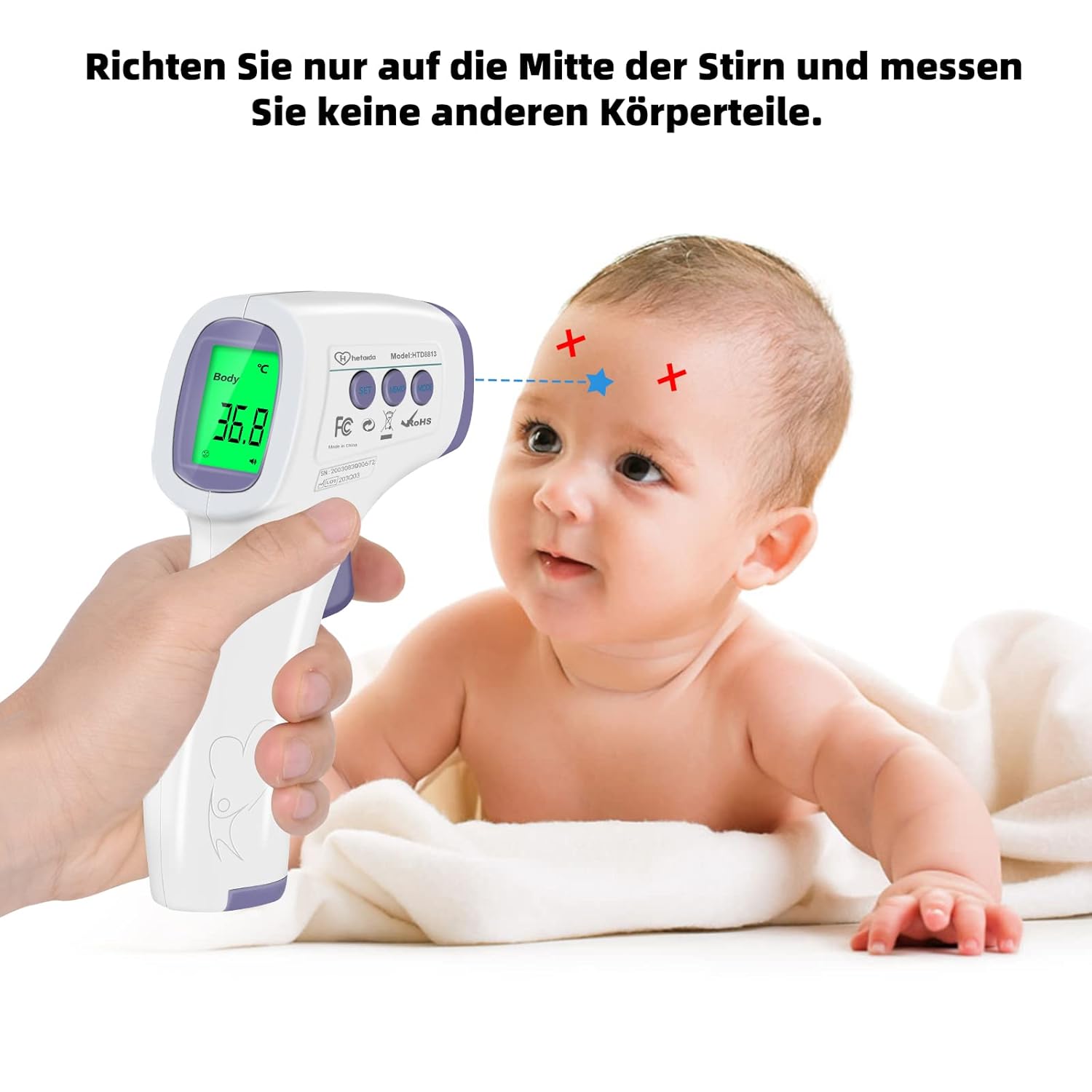 Fieberthermometer, kontaktloses Infrarot-Stirnthermometer für Babys, Erwachsene, Kinder, digitales Fieberthermometer mit genauen Messwerten, Fieberalarm, LCD-Display, 50 Speicherfunktionen – Bild 5