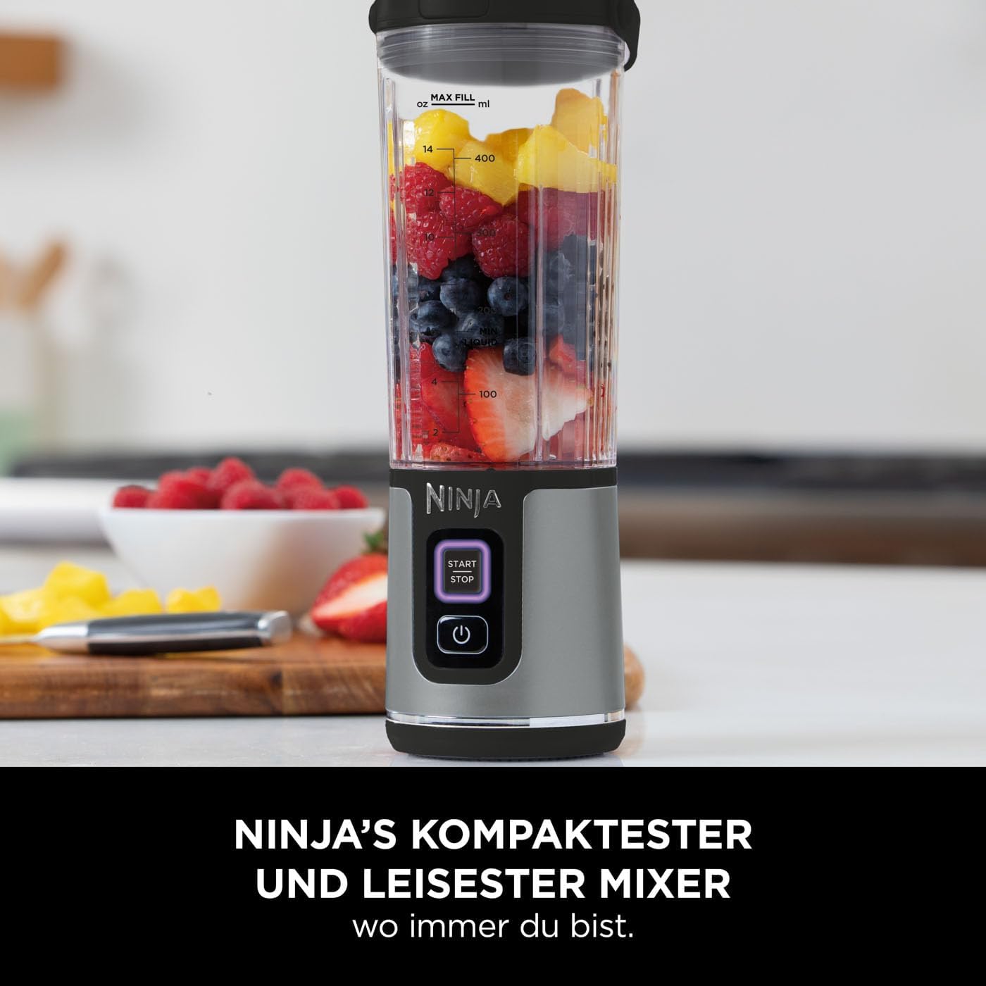 Ninja Blast BC151EUBK Tragbarer Mixer und Smoothie-Maker, 530-ml-Becher mit auslaufsicherem Deckel und Trinköffnung, leistungsstark, kabellos und wiederaufladbar, zerkleinert Eis und gefrorene Früchte, schwarz – Bild 10
