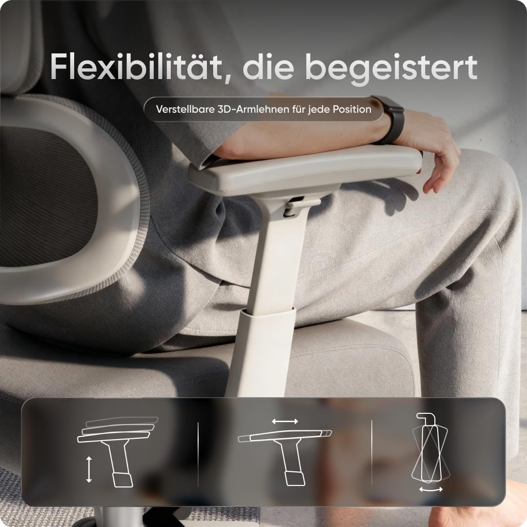Ergonomischer Bürostuhl Move für das Home Office bis 150 kg – Schreibtischstuhl mit intelligenter Lordosenstütze, 3-stufiger Neigung und höhenverstellbarer Rückenlehne (Grau) – Bild 4