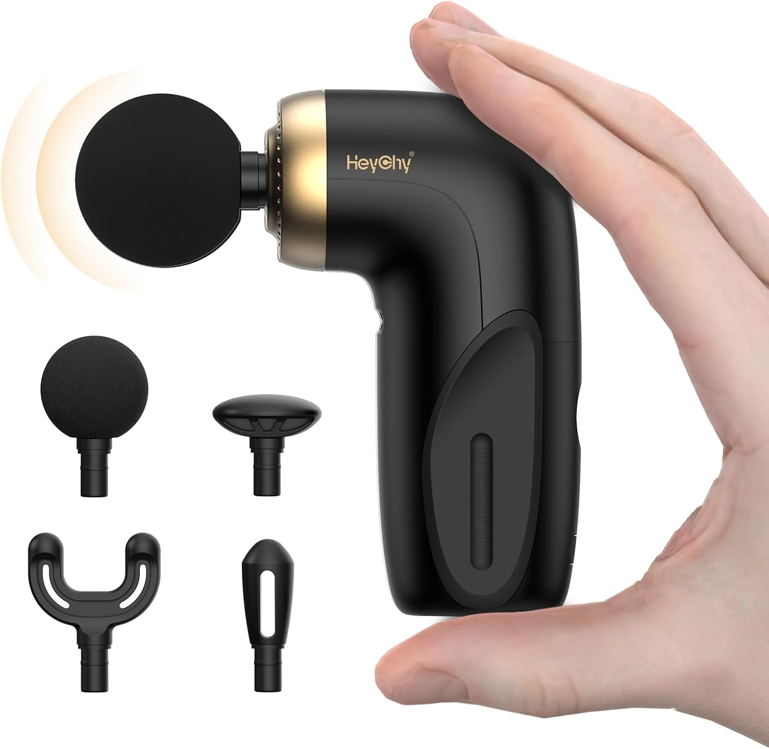 HEYCHY A1 Super Mini Massagepistole, kompakte Tiefengewebe-Massagepistole mit 4 Silikonaufsätzen, USB-C-Ladeanschluss und Akku, tragbares Muskelmassagegerät für Sport, Reisen, Büro, Damen und Herren