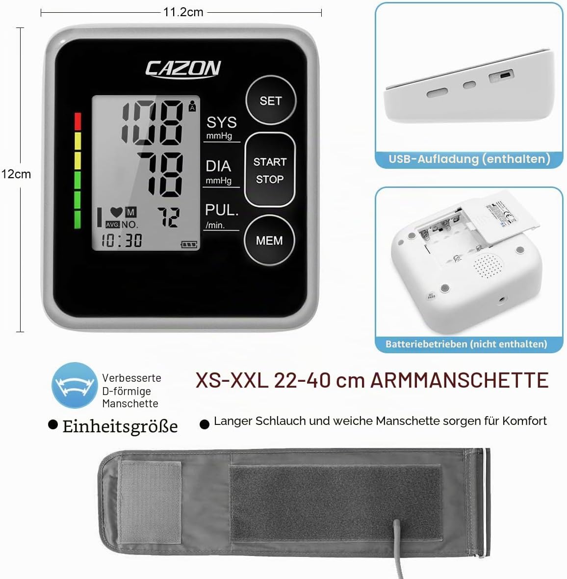 CAZON Blutdruckmessgerät Oberarm, digital, vollautomatisches Blutdruckmessgerät, Pulsmessung, Blutdruckmessung, groß, mit großer Manschette, 2 x 120, Dual-User – Bild 7