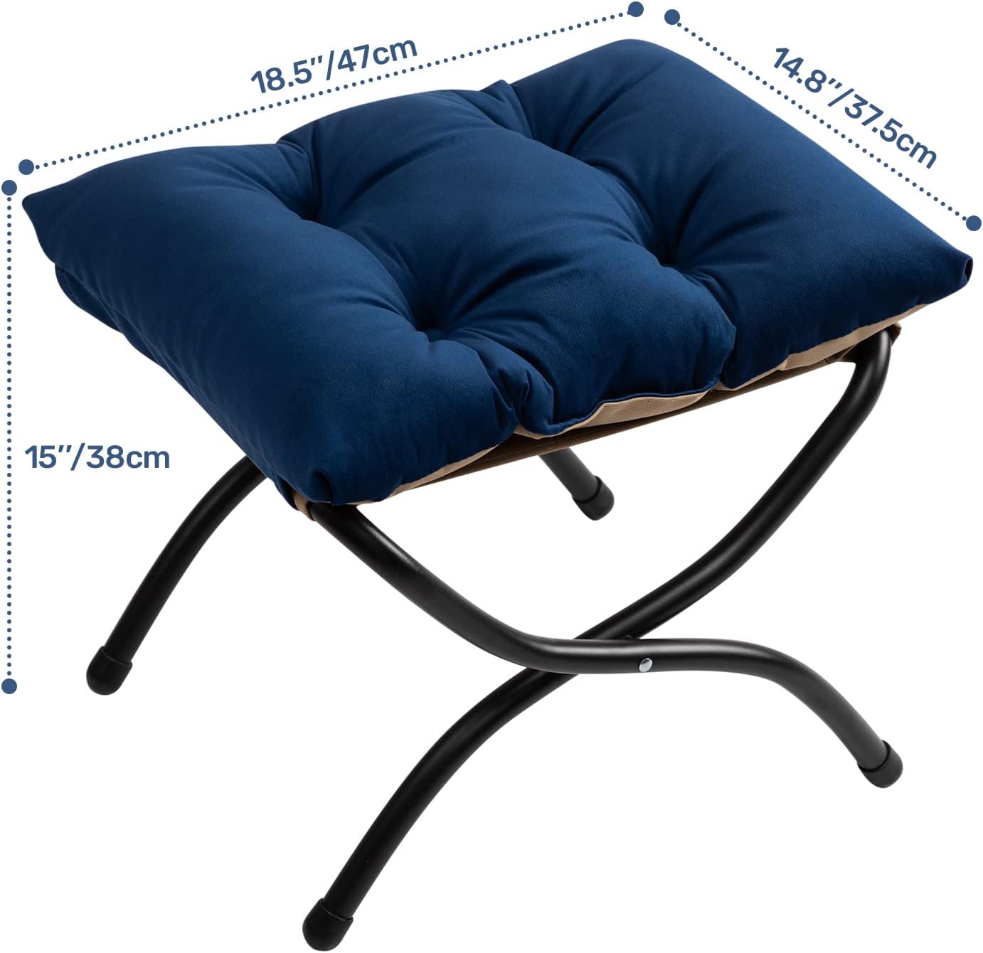 HollyHOME Fußhocker, klappbar, Fußstütze, Fußstütze, faltbarer Hocker mit Metallbeinen, Fußhocker mit abnehmbarer gepolsterter Sitzfläche, Samt, Dunkelblau – Bild 7
