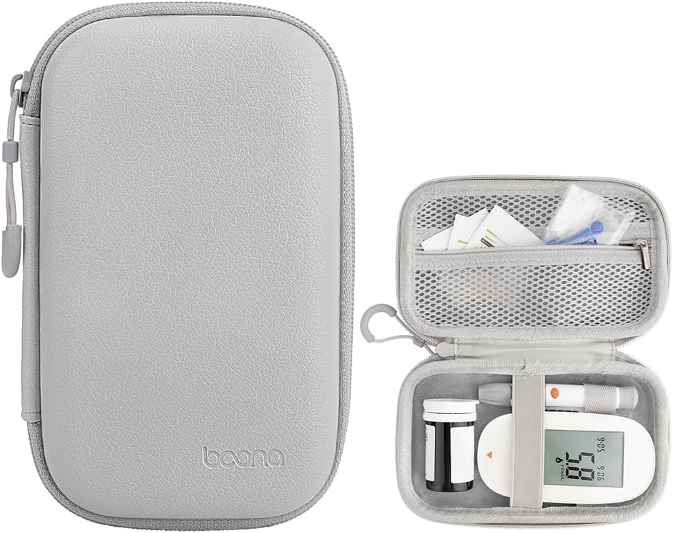 Diabetes-Versorgungskoffer, Blutzuckermessgerät-Tasche, tragbare Box zur Aufbewahrung von Teststreifen, Blutentnahmenadeln und anderen Gegenständen, Reisetasche für Glukosemessgerät, grau, M, einfach