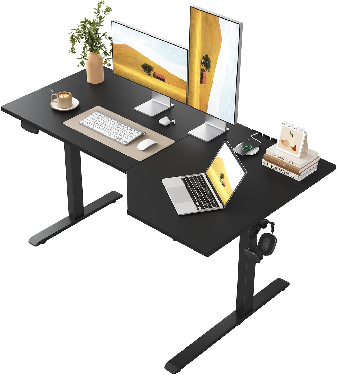Klicelor Höhenverstellbarer Schreibtisch, elektrischer Stehsitz-Bürotisch, Computertisch mit 2 Memory-Funktionen, Stehpult, 160 x 90 cm, Schwarz
