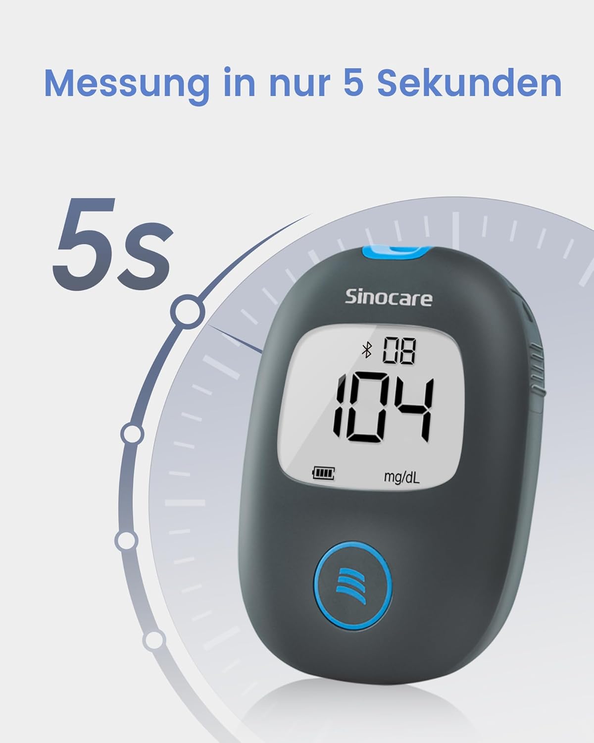 Sinocare Blutzuckermessgerät Bluetooth mit App – klinische Präzision, 5-Sekunden-Probenahme, 50 Teststreifen + 50 Lanzetten, mg/dl, sichere AQ-Luft – Bild 6