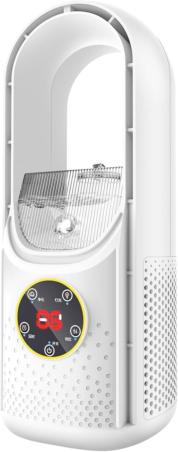 Rotorloser Ventilator, Turmventilator leise, 3-in-1 leiser Luftkühler und Luftbefeuchter, 6 Windgeschwindigkeiten und 6-Stunden-Timer, kühlender Nebel, 7 LED-Farben, tragbar für Zuhause, Büro und Reisen (blau)