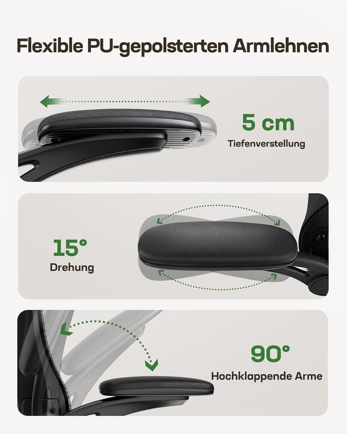 Marsail Bürostuhl Ergonomischer Schreibtischstuhl: Ergonomischer Bürostuhl mit 2D-Kopfstütze, 2D-Lendenwirbelstütze, klappbaren 3D-Armlehnen, 8 cm Sitzkissen, Höhenverstellung und 300 Pfund Tragkraft – Bild 5