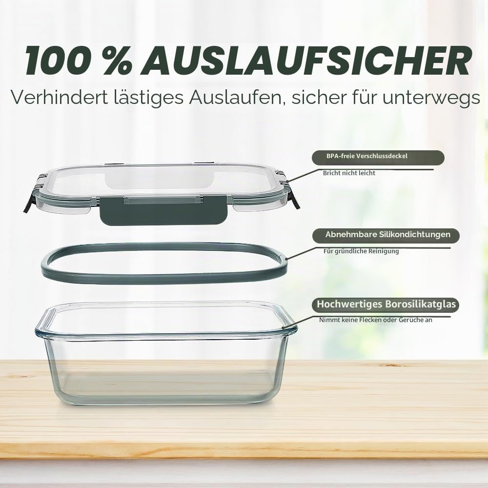 VERONES 12er-Pack Glas-Crisper-Seet, luftdichte Lunchboxen aus Glas, stapelbar mit Deckel, gefrier- und spülmaschinenfest, grau – Bild 3
