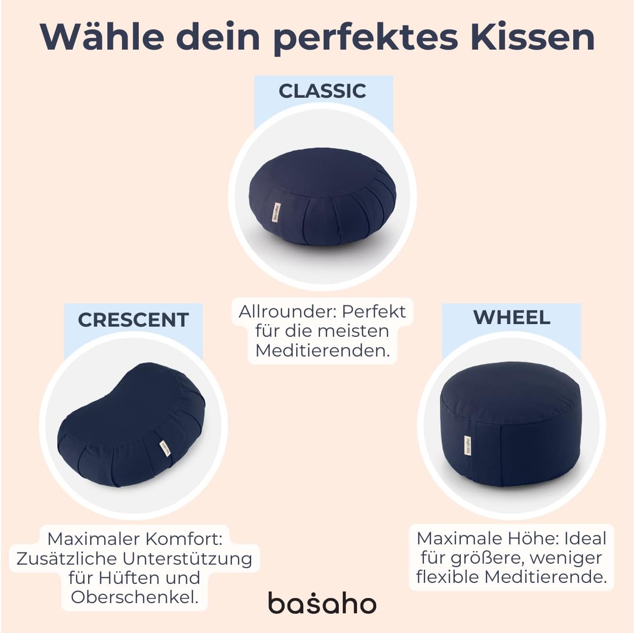 basaho Klassisches Zafu Meditations-Yogakissen | Bio-Baumwolle | Buchweizenschalen | Abnehmbarer und waschbarer Bezug – Bild 5