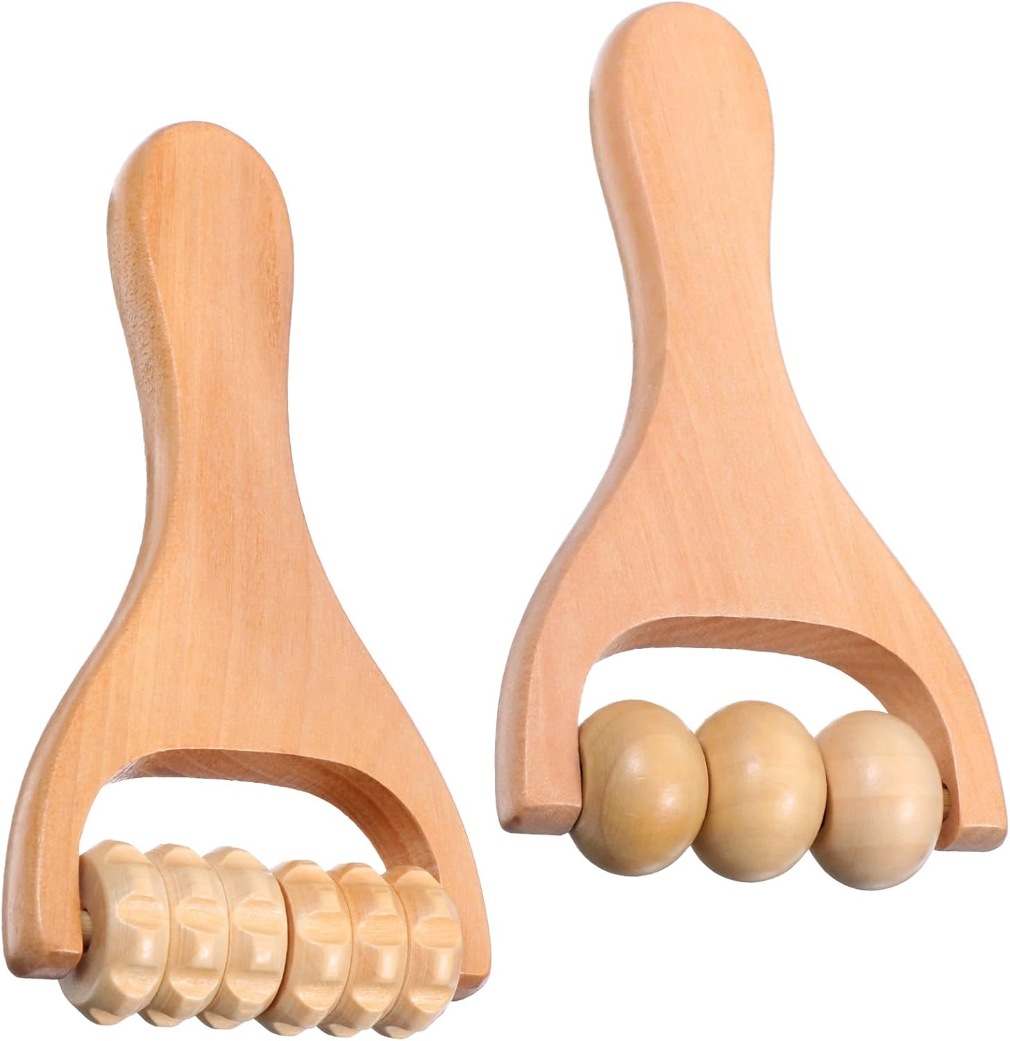 2er-Pack Massageroller aus Holz, ergonomischer Massageroller mit Griff, Faszienrolle klein, Körper-Gesichtsroller für Beine, Hände und Gesichtsmassagegerät