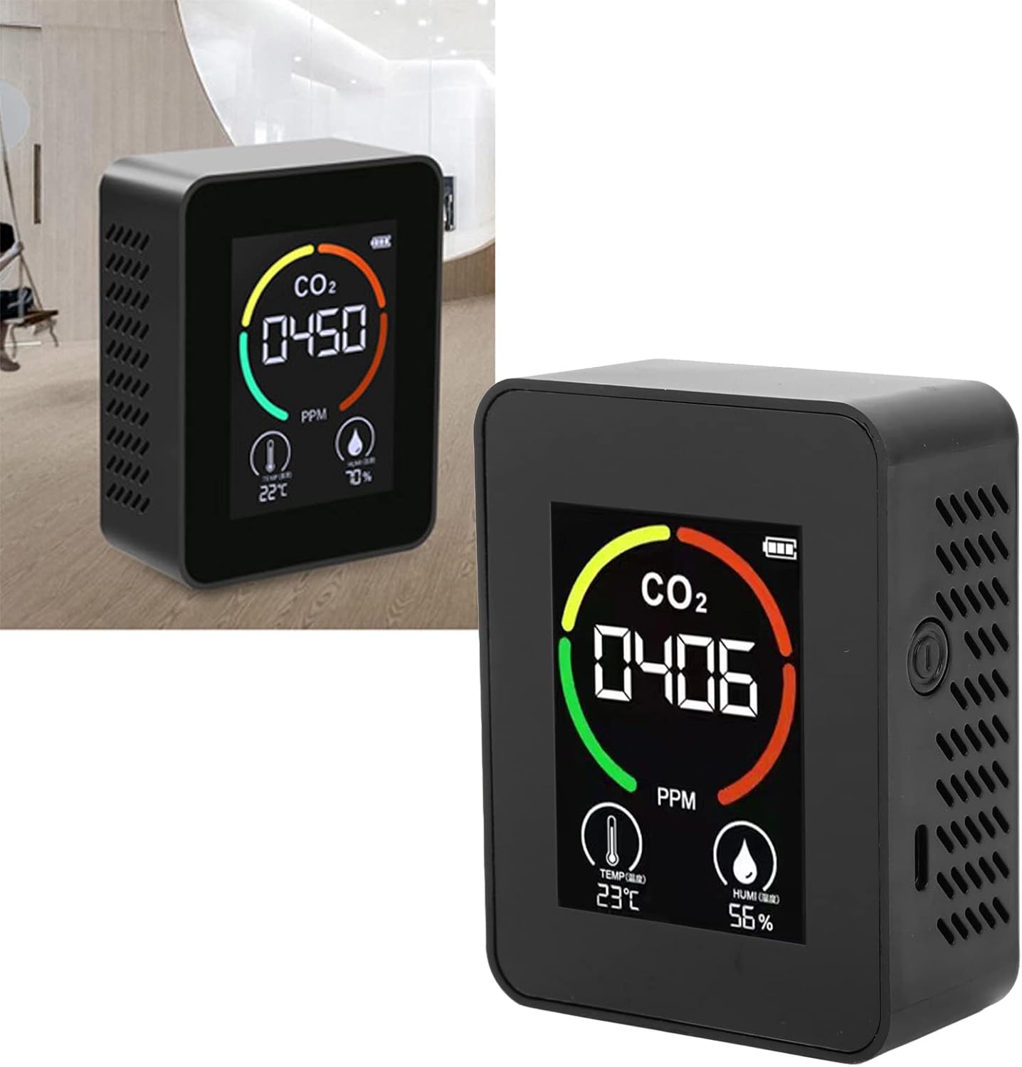 CO2-Detektor für Zuhause, Luftqualitätsmonitor mit TVOC-Test, Echtzeitüberwachung, USB-Aufladung, digitaler Raumlufttester für die Innenüberwachung – Bild 4