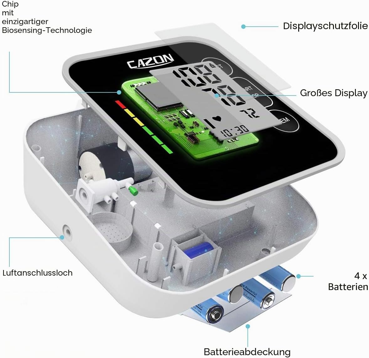 CAZON Blutdruckmessgerät Oberarm, digital, vollautomatisches Blutdruckmessgerät, Pulsmessung, Blutdruckmessung, groß, mit großer Manschette, 2 x 120, Dual-User – Bild 2