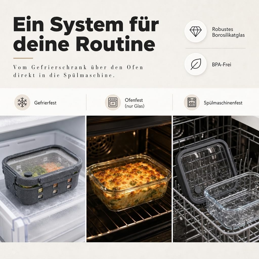 Meal-Prep-Boxen-Set 3 x 1520 ml – Borosilikatglas, auslaufsicher, stapelbar, mikrowellengeeignet, mit Silikon-Schutzbeschichtung und Dampfventil – Bild 4