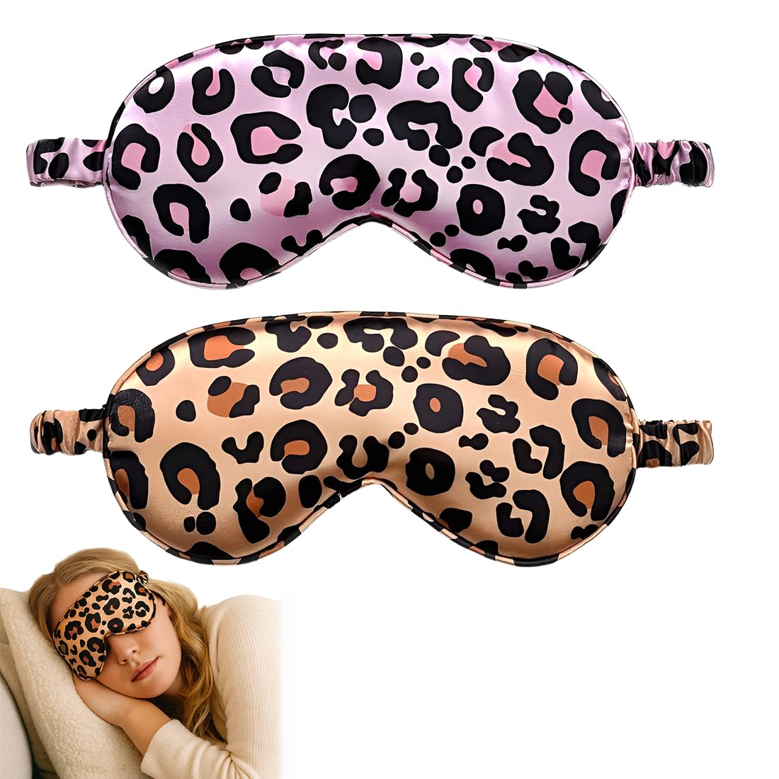 2 Stück Maulbeerseide-Schlafmaske, Leopardenseide-Damen-Schlafmaske, weiche Seiden-Augenmaske, Schlafmaske, lichtblockierende Schlafmaske für Pausenreisen, blockiert Licht