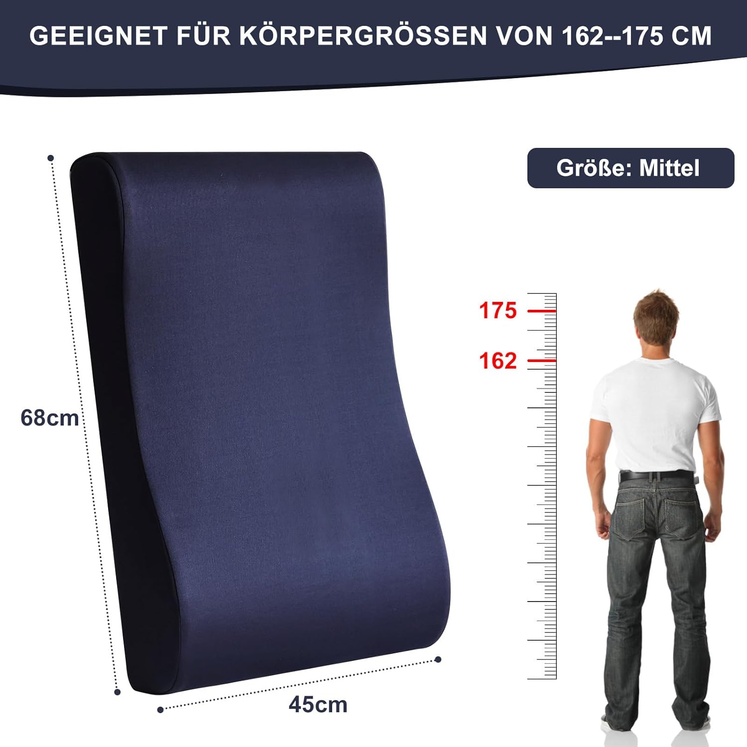 GOFORIT Ergonomisches Rückenkissen für Liege- und Schaukelstuhl – 68 cm, extra hoch, weiches 2-in-1-Nacken- und Lendenkissen, rutschfester, waschbarer Bezug, für Sofa und Bürostuhl – Bild 3