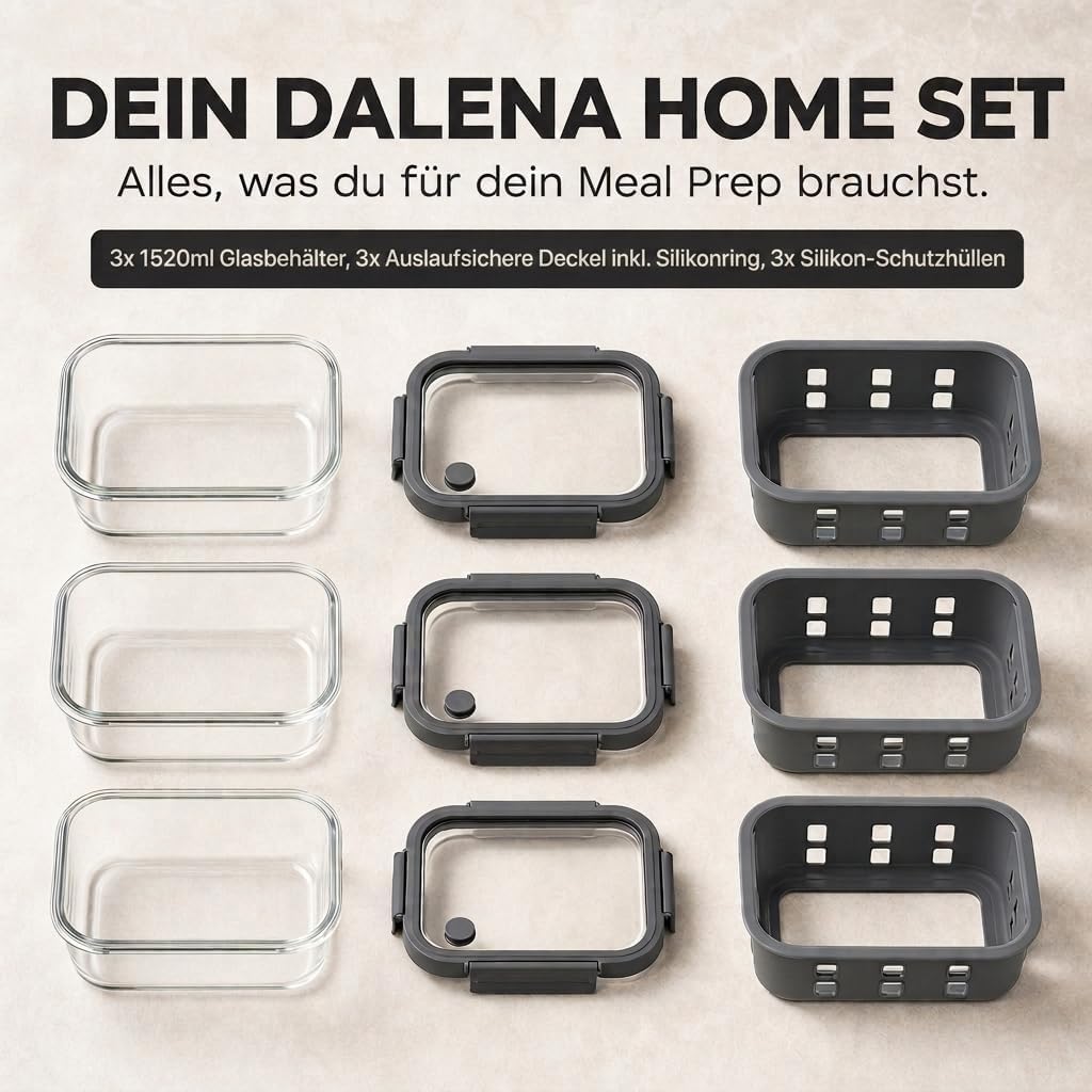 Meal-Prep-Boxen-Set 3 x 1520 ml – Borosilikatglas, auslaufsicher, stapelbar, mikrowellengeeignet, mit Silikon-Schutzbeschichtung und Dampfventil – Bild 9