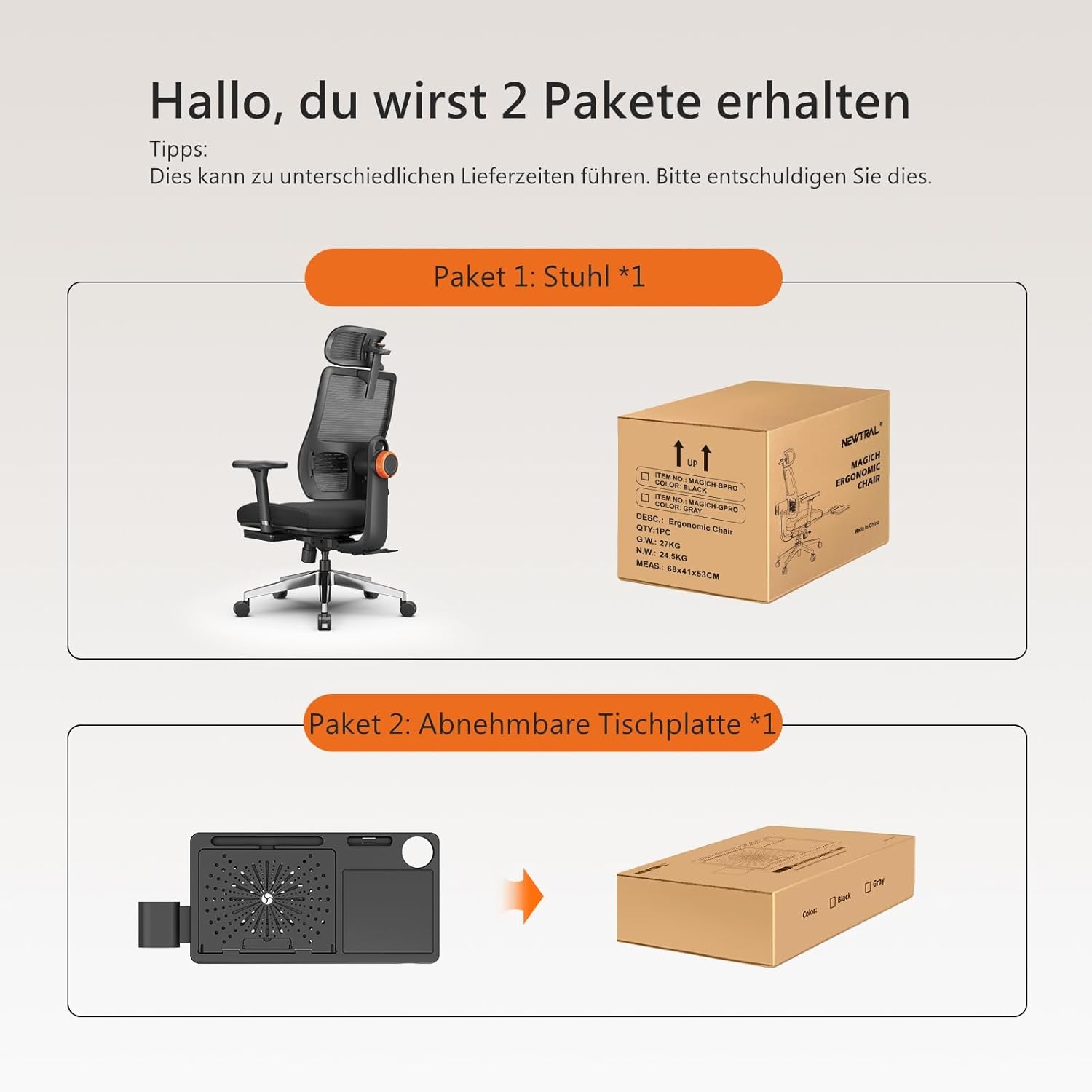 Newtral MAGICH-PRO Ergonomischer Bürostuhl mit Fußstütze, ergonomischer Schreibtischstuhl mit dynamischer Kopfstütze & Lordosenstütze, ergonomischer Bürostuhl (Magic Pro + abnehmbare Tischplatte, schwarz) – Bild 10
