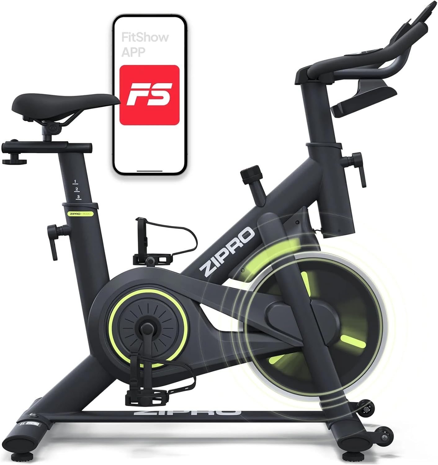 ZIPRO Modo Heimtrainer, Heimtrainer, Ergometer, Fahrrad, Indoor-Training für Zuhause, Cardio-Fitnessgerät, stationär, 120 kg Tragkraft, mit App-Raum, Fahrrad, Fahrradtrainer-Bildschirm
