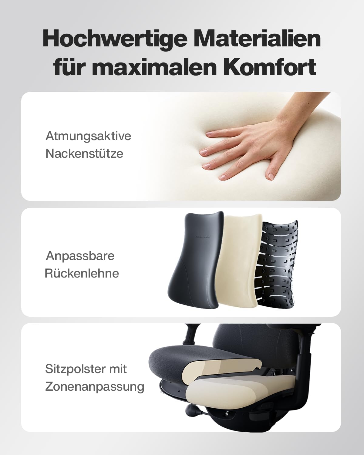 LiberNovo SE Ergonomischer Bürostuhl mit Fußstütze, Schreibtischstuhl mit manueller Lordosenstütze, 5 Neigungspositionen, Computerstuhl für langes Sitzen, für Home Office und Gaming, Obsidian 48 cm – Bild 9