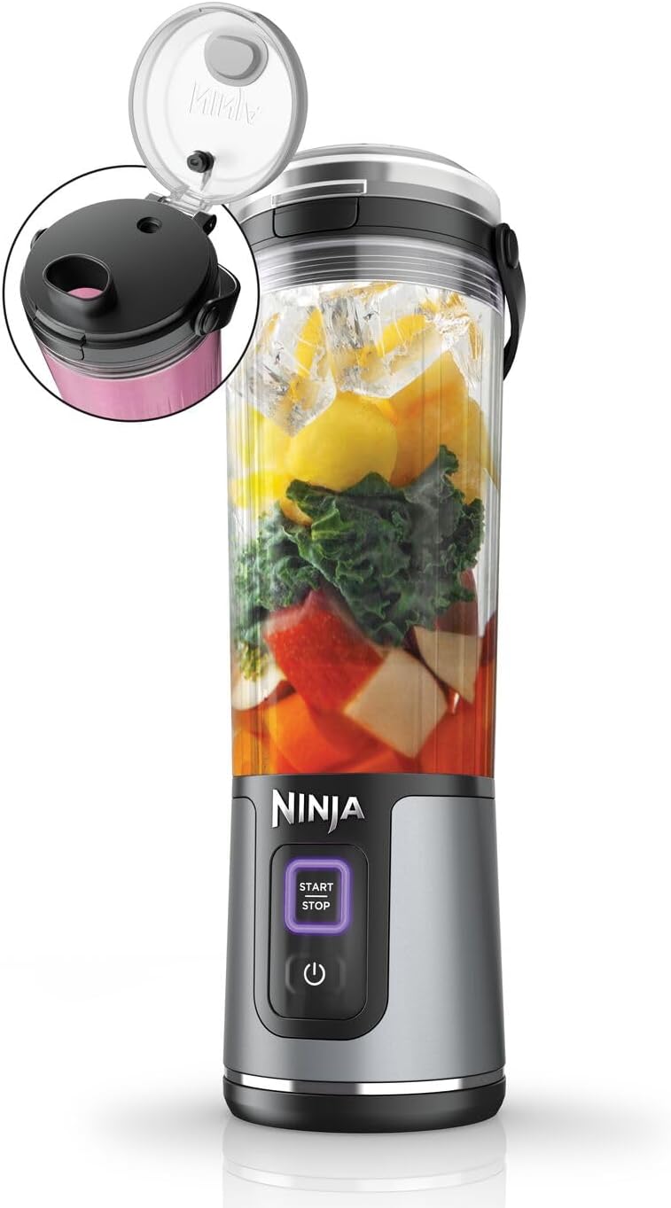 Ninja Blast BC151EUBK Tragbarer Mixer und Smoothie-Maker, 530-ml-Becher mit auslaufsicherem Deckel und Trinköffnung, leistungsstark, kabellos und wiederaufladbar, zerkleinert Eis und gefrorene Früchte, schwarz