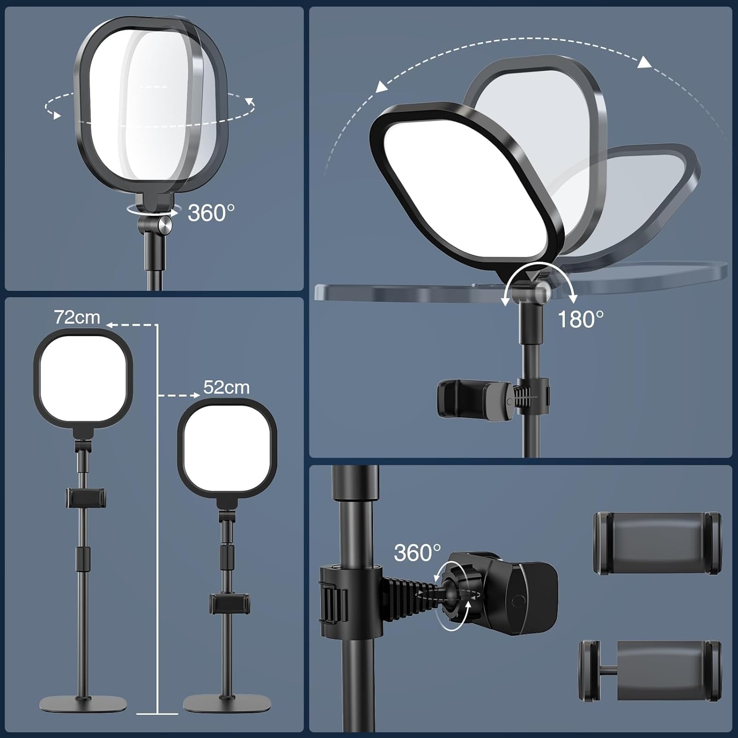 LitONES Schreibtischlampe LED für Videokonferenz, dimmbare Tischringleuchte mit Stativ-Handy – 3 Lichtfarben + 10 Helligkeiten, CRI 97,8 Augenschutz Bürolampe für Home Office (Energieklasse A) – Bild 7
