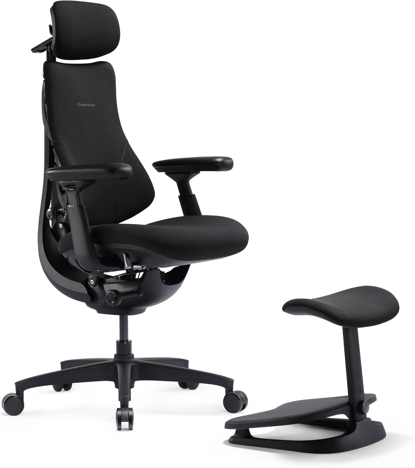 LiberNovo SE Ergonomischer Bürostuhl mit Fußstütze, Schreibtischstuhl mit manueller Lordosenstütze, 5 Neigungspositionen, Computerstuhl für langes Sitzen, für Home Office und Gaming, Obsidian 48 cm