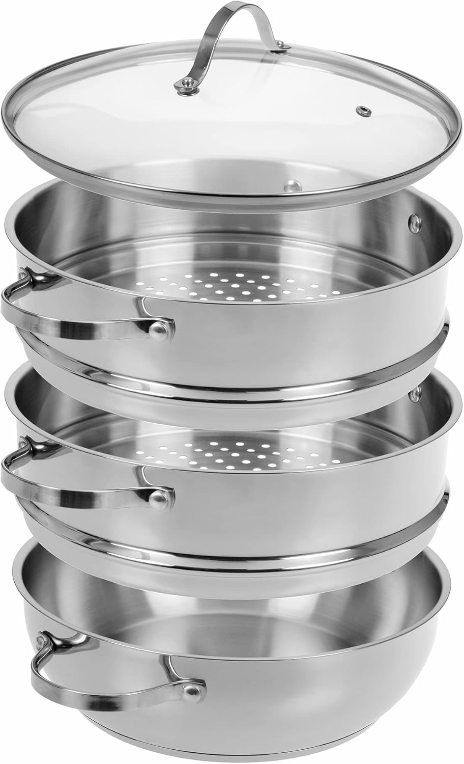 GRÄWE Pro-Line Dampfgartopf 28 cm, induktionsgeeignet, Edelstahl-Kochtopf mit 2 Dampfeinsätzen, Glasdeckel, Dampftopf zum Dämpfen, Gemüsedämpfer, Kartoffeldämpfer, spülmaschinenfest – Bild 2